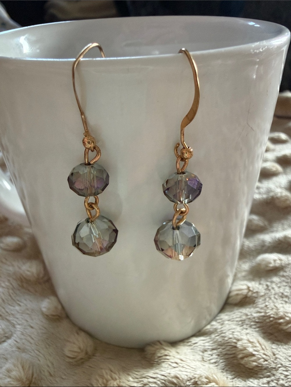 Gold Drop Earrings with Faceted Iridescent Beads